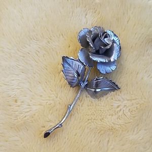 Vintage Silver Rose Brooch
